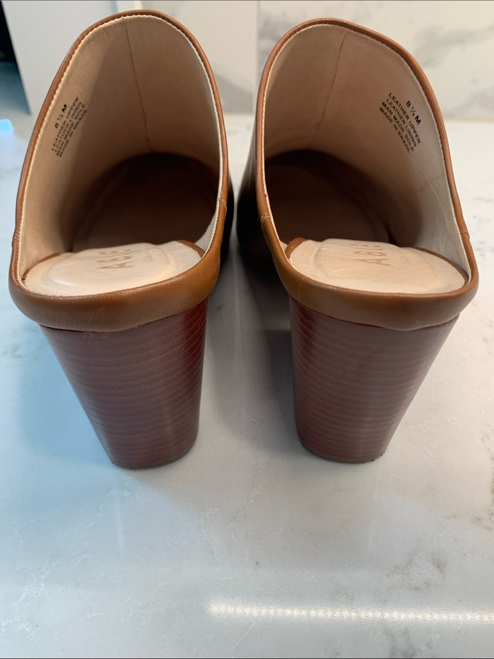 Able Tan Leather Heel Mule Clogs Size 8.5 - Picture 7 of 8